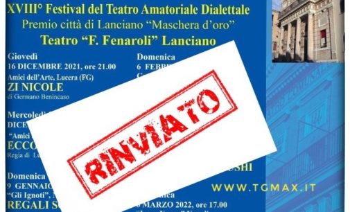 Lanciano: sospesa la rassegna del teatro dialettale al Fenaroli