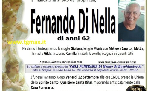 Lanciano, venerdì 22 settembre i funerali di Fernando Di Nella