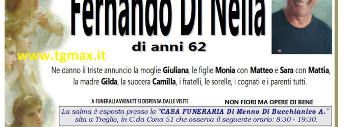 Lanciano, venerdì 22 settembre i funerali di Fernando Di Nella