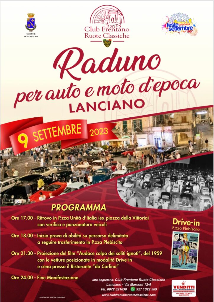 Lanciano, sabato 9 settembre drive in con auto d’epoca