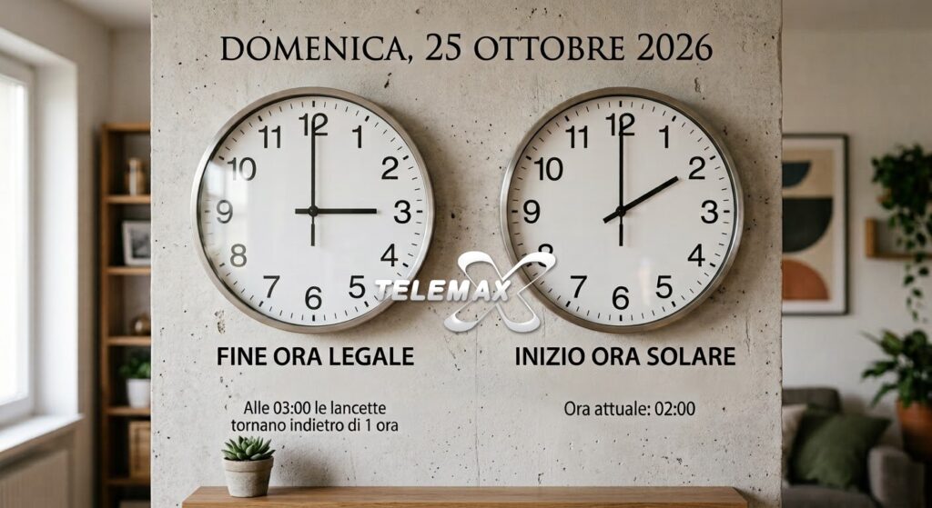 Torna l’ora solare: lancette indietro di un’ora domenica 25 ottobre 2026
