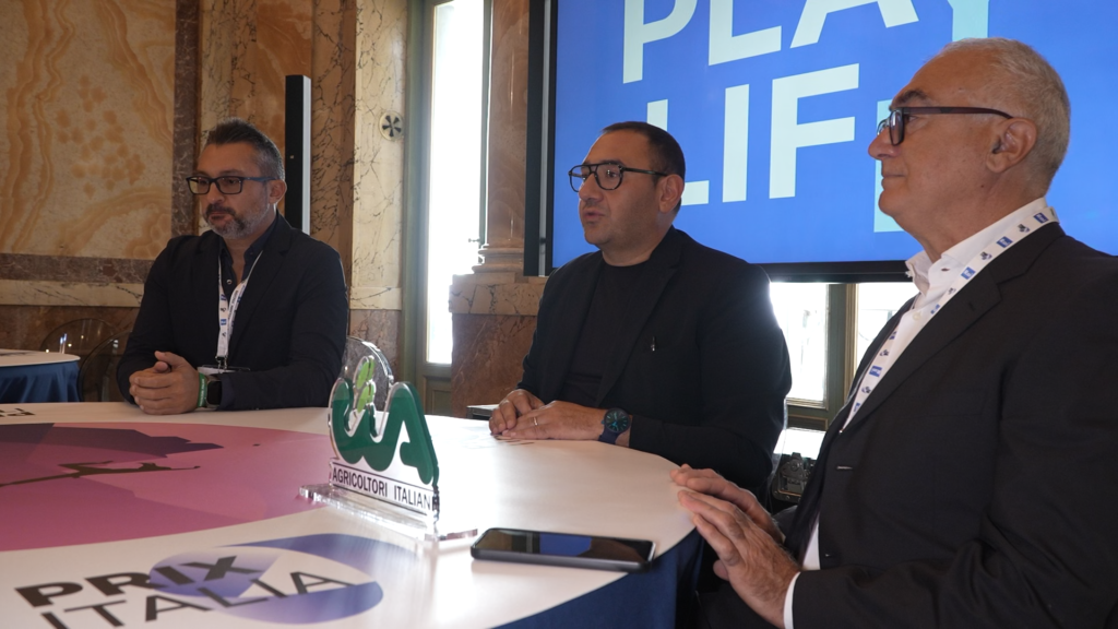 Alfonso Ottaviano, Emanuele Imprudente e Donato Di Marco al tavolo di CIA Agricoltori Italiani al 78° Prix Italia all'Aquila