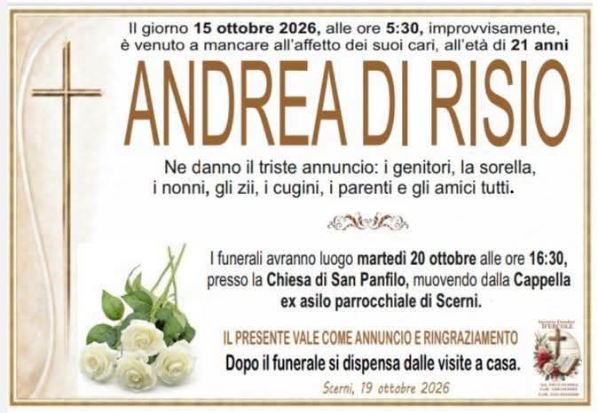 Scerni si ferma per l’ultimo saluto ad Andrea Di Risio